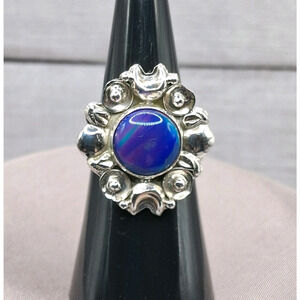Sterling Silver Blue Aurora Opal Ring Size 5.5-11 Southwestern Style